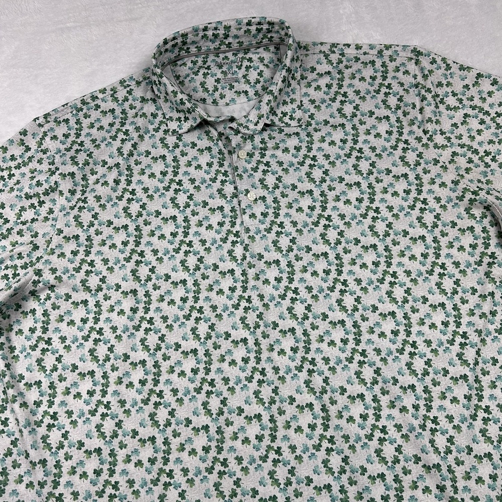 Johnnie-O Shirt Mens 2XL Green Short Sleeve Button-Up Clover Print Jersey